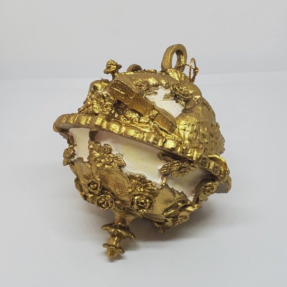 Vintage Gold Cream world orb Christmas tree ornament - Picture 1 of 6